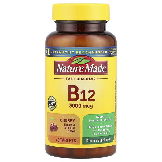 Основне фото товара Vitamin B12 Fast Dissolve Cherry 3000, Ціанокобаламін B12, 40 таб