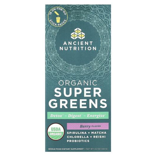 Основне фото товара Ancient Nutrition, Organic Super Greens Berry, Супергрінс, 16 шт