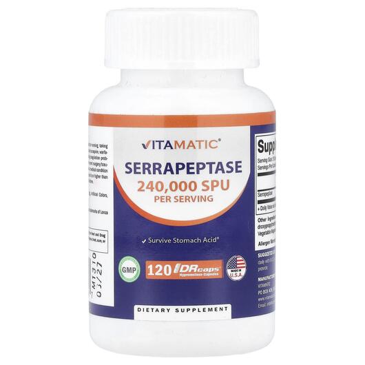 Основное фото товара Vitamatic, Серрапептаза, Serrapeptase 240000 SPU, 120 капсул