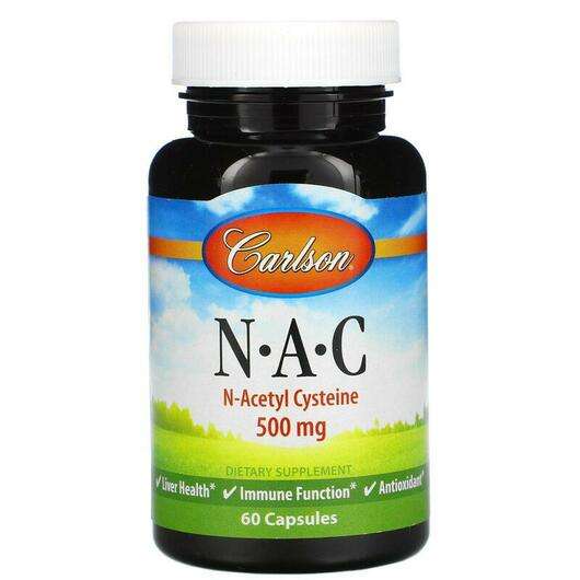 Основне фото товара Carlson, NAC 500 mg, N-ацетил-L-цистеїн, 60 капсул