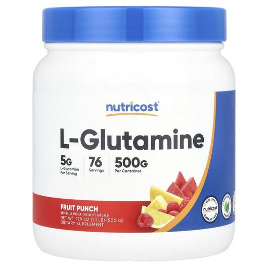 Основне фото товара Nutricost, L-Glutamine Fruit Punch, L-Глутамін, 500 г
