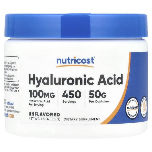 Основне фото товара Nutricost, Hyaluronic Acid Unflavored, Гіалуронова кислота, 50 г