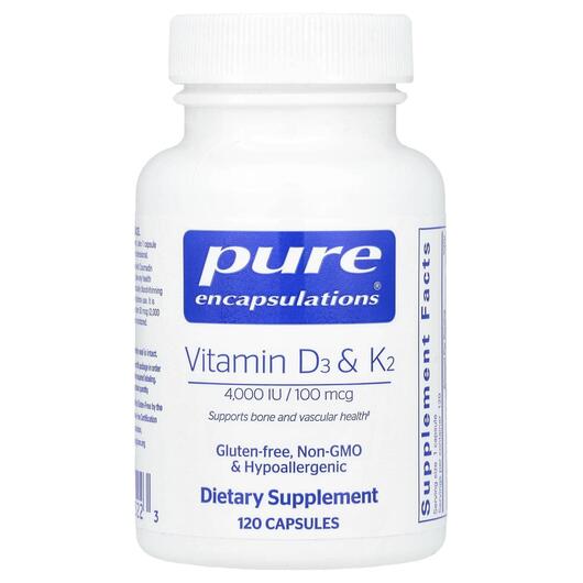 Основное фото товара Витамины D3 + K2, Vitamin D3 & K2, 120 капсул