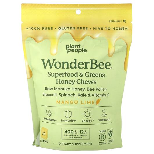 Основне фото товара WonderBee Superfood & Greens Honey Chews Mango, Супергрінс, 3