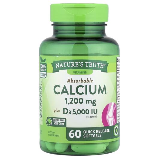 Основне фото товара Nature's Truth, Absorbable Calcium Plus D3, Кальцій, 60 капс