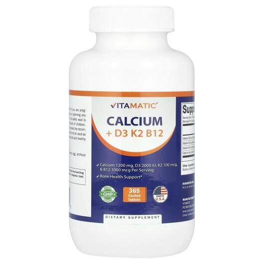 Основне фото товара Vitamatic, Calcium + D3 K2 B12, Кальцій, 365 таблеток