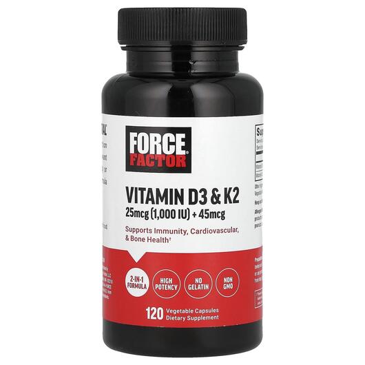 Основное фото товара Force Factor, Витамины D3 + K2, Vitamin D3 & K2, 120 капсул