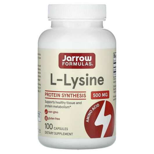 Основне фото товара Jarrow Formulas, L-Lysine 500 mg, L-Лізин 500 мг, 100 капсул