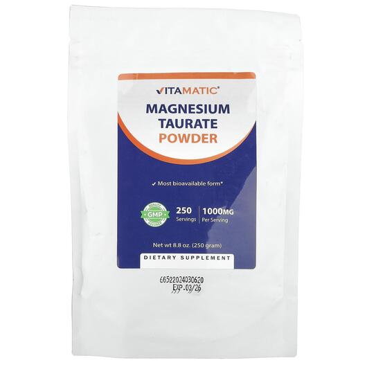 Основне фото товара Vitamatic, Magnesium Taurate Powder, Магній Таурат, 250 г