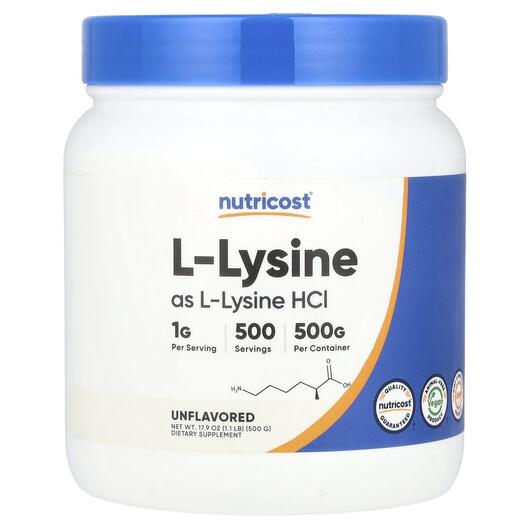 Основне фото товара Nutricost, L-Lysine Unflavored, L-Лізин, 500 г