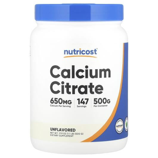 Основне фото товара Nutricost, Calcium Citrate Unflavored, Кальцій, 500 г
