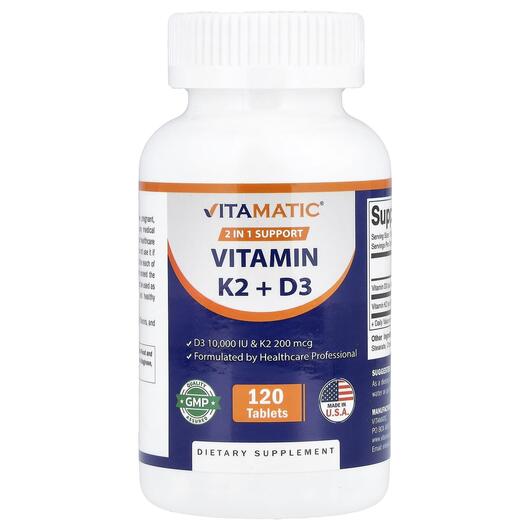 Основне фото товара Vitamatic, Vitamin K2 + D3, Вітамін K2, 120 таблеток