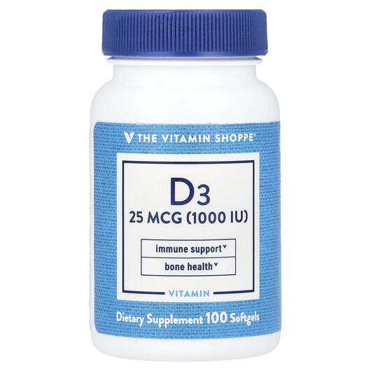 Основне фото товара Vitamin D3 25 mcg 1000 IU, Вітамін D3 Холекальциферол, 100 капсул