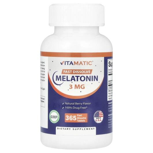 Основное фото товара Vitamatic, Мелатонин, Melatonin Natural Berry 3 mg, 365 таблеток