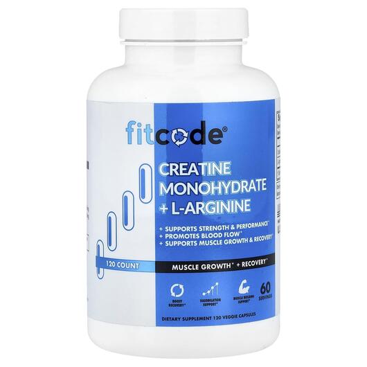 Основне фото товара FitCode, Creatine Monohydrate + L-Arginine, L-Аргінін, 120 капсул
