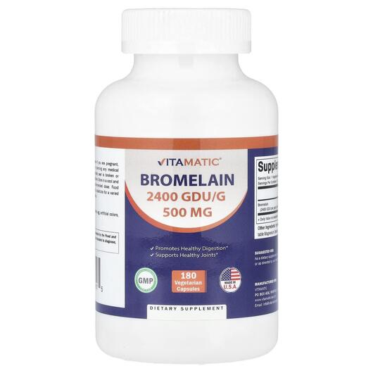 Основне фото товара Vitamatic, Bromelain 500 mg, Бромелайн, 180 капсул