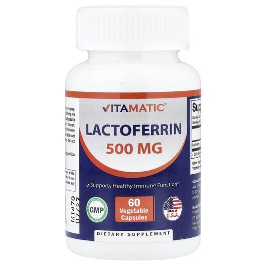 Основне фото товара Vitamatic, Lactoferrin 500 mg, Лактоферрин, 60 капсул