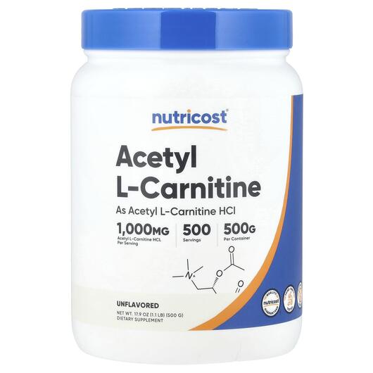 Основне фото товара Nutricost, Acetyl L-Carnitine Unflavored, L-Карнітин, 500 г