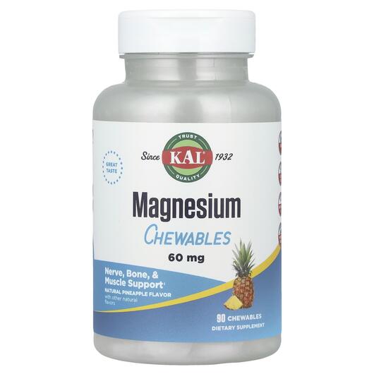 Основне фото товара KAL, Magnesium Chewables Pineapple 60 mg, Магній, 90 таблеток