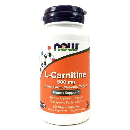 Основне фото товара Now, L-Carnitine 500 mg, L карнітин 500 мг, 60 капсул