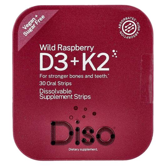 Основне фото товара Diso, Vitamin D3 + K2 Wild Raspberry, Вітаміни D3 K2, 30 таблеток