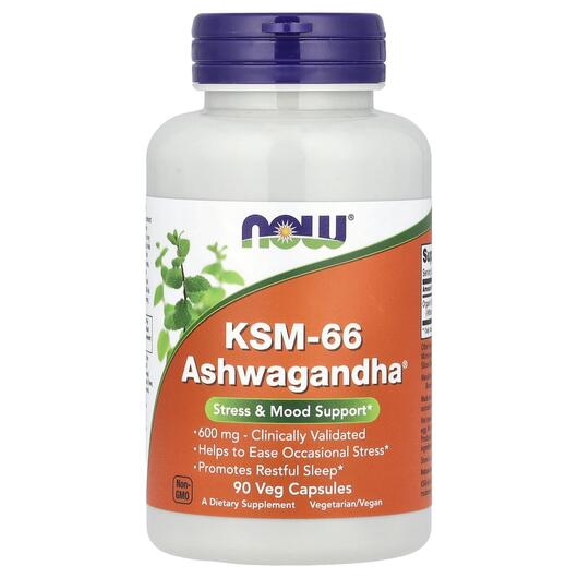 Основне фото товара NOW, KSM-66 Ashwagandha 600 mg, Ашваганда, 90 капсул