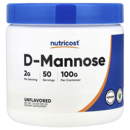 Основне фото товара Nutricost, D-Mannose Unflavored, Д-манноза, 100 г