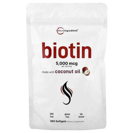 Основное фото товара Micro Ingredients, Витамин B7 Биотин, Biotin 5000 mcg, 365 капсул