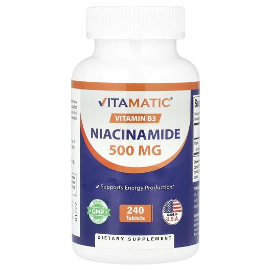 Основне фото товара Vitamatic, Niacinamide 500 mg, Вітамін B3 Ніацин, 240 таблеток