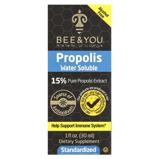 Основное фото товара Bee & You, Прополис, Propolis Water Soluble Alcohol Free, 30 