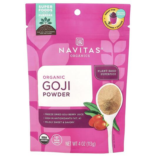 Основне фото товара Navitas Organics, Organic Goji Powder, Ягоди Годжі, 113 г