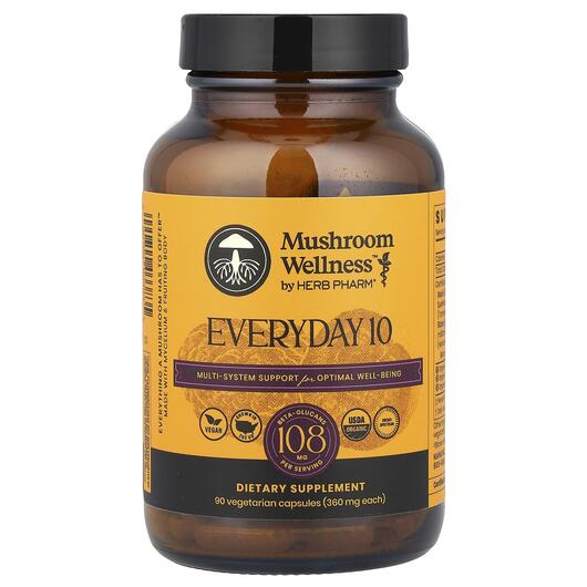 Основне фото товара Herb Pharm, Mushroom Wellness Everyday, Гриби, 90 капсул