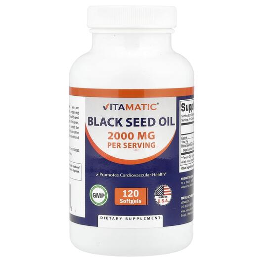 Основне фото товара Vitamatic, Black Seed Oil 2000 mg, Чорний кмин, 120 капсул
