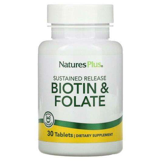 Основне фото товара Natures Plus, Biotin Folic Acid 30, Біотин і Фолієва кислота, ...