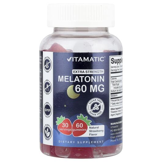 Основне фото товара Melatonin Gummies Natural Strawberry Sugar, Мелатонін, 60 таблето