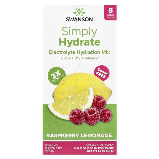 Основне фото товара Simply Hydrate Electrolyte Hydration Mix Raspberry, Електроліти, 