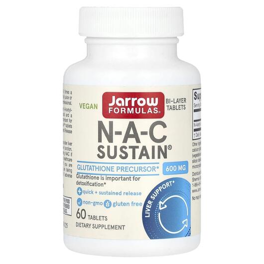 Основне фото товара Vegan N-A-C Sustain 600 mg, N-ацетилцистеїн, 60 таблеток