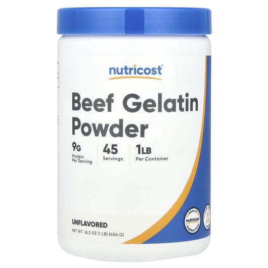 Основное фото товара Nutricost, Говяжий Желатин, Beef Gelatin Powder Unflavored, 454 г
