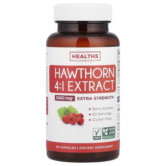 Основне фото товара Healths Harmony, Hawthorn 4:1 Extract 2660 mg, Глід, 60 капсул