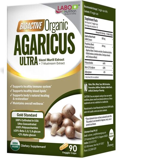 Основне фото товара Bioactive Organic Agaricus Ultra, Гриби Агарик бразильський, 90 к