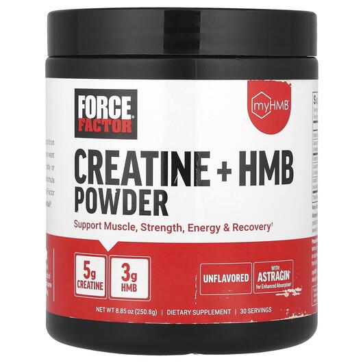 Основне фото товара Force Factor, Creatine + HMB Powder Unflavored, Креатин, 250.8 г