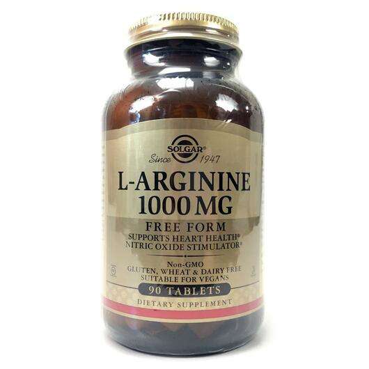 Основне фото товара Solgar, L-Arginine 1000 mg, L-Аргінін 1000 мг, 90 таблеток