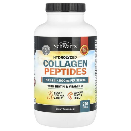 Основне фото товара BioSchwartz, Hydrolyzed Collagen Peptides, Колаген, 270 таблеток