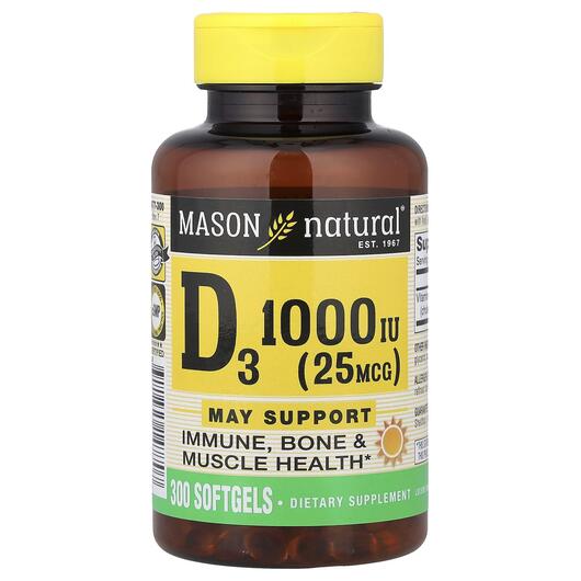 Основное фото товара Mason, Витамин D, Vitamin D3 25 mcg 1000 IU, 300 капсул