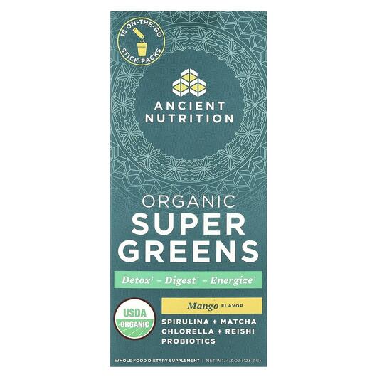 Основное фото товара Ancient Nutrition, Супергринс, Organic Super Greens Mango, 16 шт