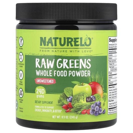 Основное фото товара Супергринс, Raw Greens Whole Food Powder Unsweetened, 240 г