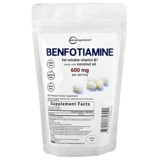 Основное фото товара Micro Ingredients, Бенфотиамин, Benfotiamine, 240 капсул