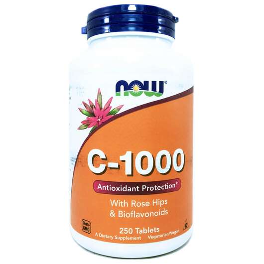 Основне фото товара Now, C 1000 With Rose Hips, Вітамін C 1000 мг, 250 таблеток