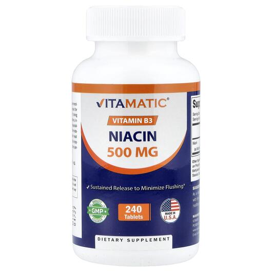Основное фото товара Vitamatic, Витамин B3 Ніацин, Niacin 500 mg, 240 таблеток