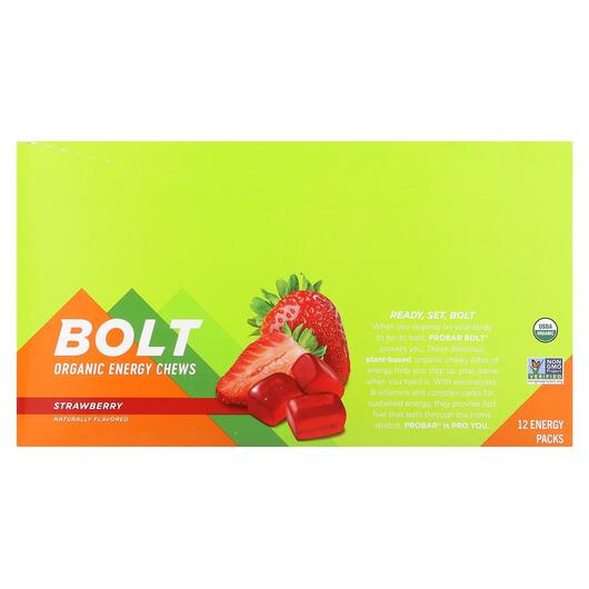 Основное фото товара Bolt Organic Energy Chews Strawberry, Жевательный енергетик, 12 ш